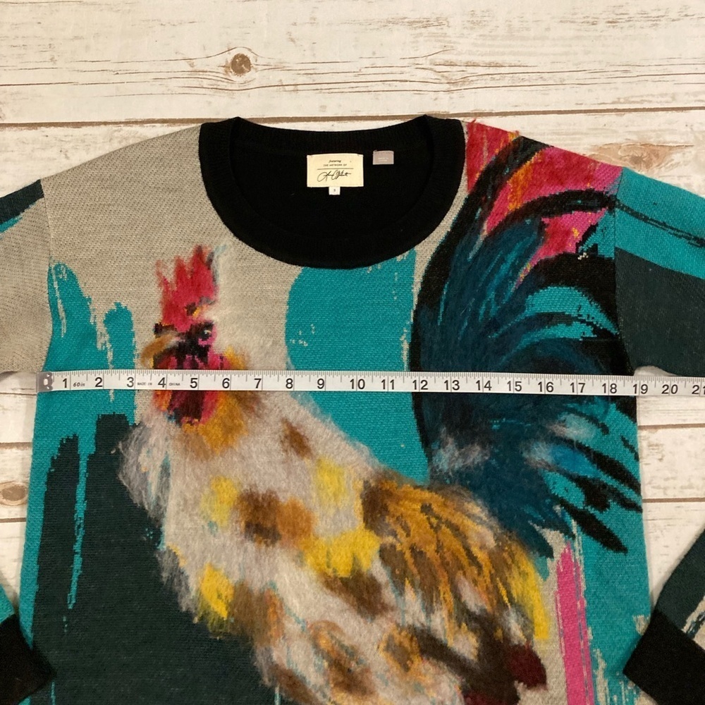 Anthropologie Womens Rooster Sweater Artwork Lauren C Walcott Small - Picture 4 of 15